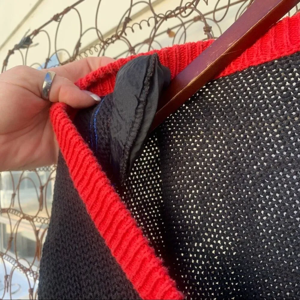 Vintage knit ugly Christmas cardigan sweater sampler applique bell present tree Red Size L - Image 7