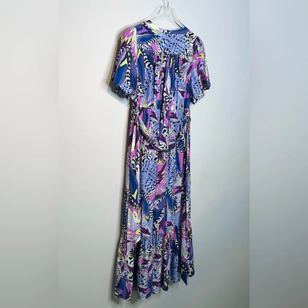 Marie Oliver Barby Purple Inka Tiered Silk Blend Maxi Shirt Dress Size 2 - Image 8