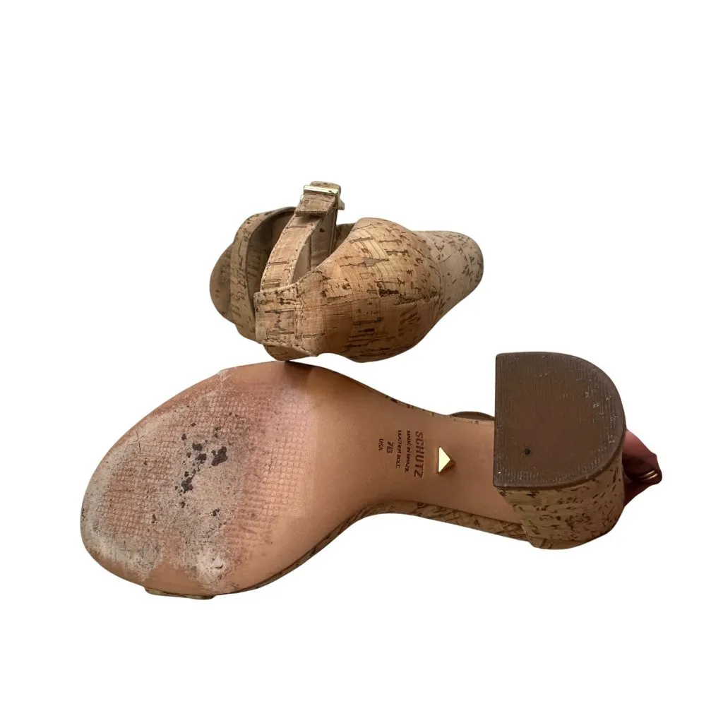 SCHUTZ Cork Ankle Strap Sandals Heels Size 7 - Image 4