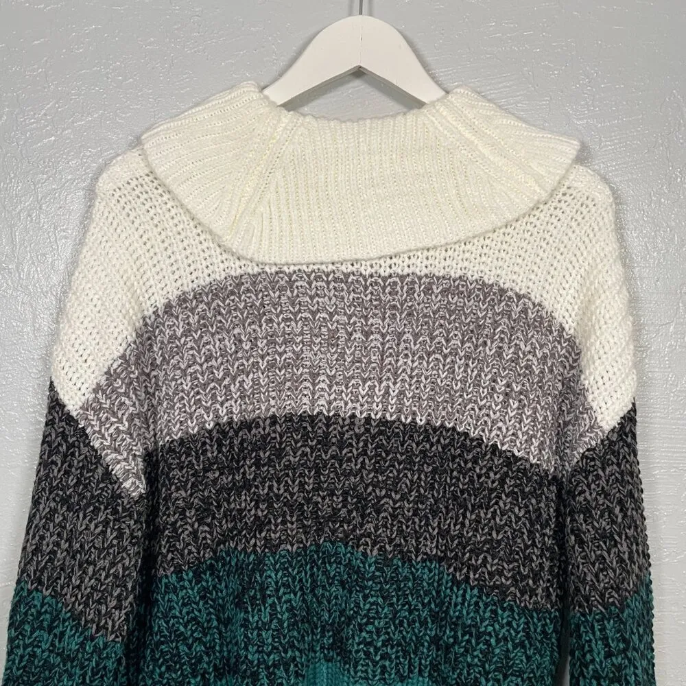Lane Bryant Women Plus Size 18/ 20 White Gray Green Stripe Sweater Turtleneck - Image 7