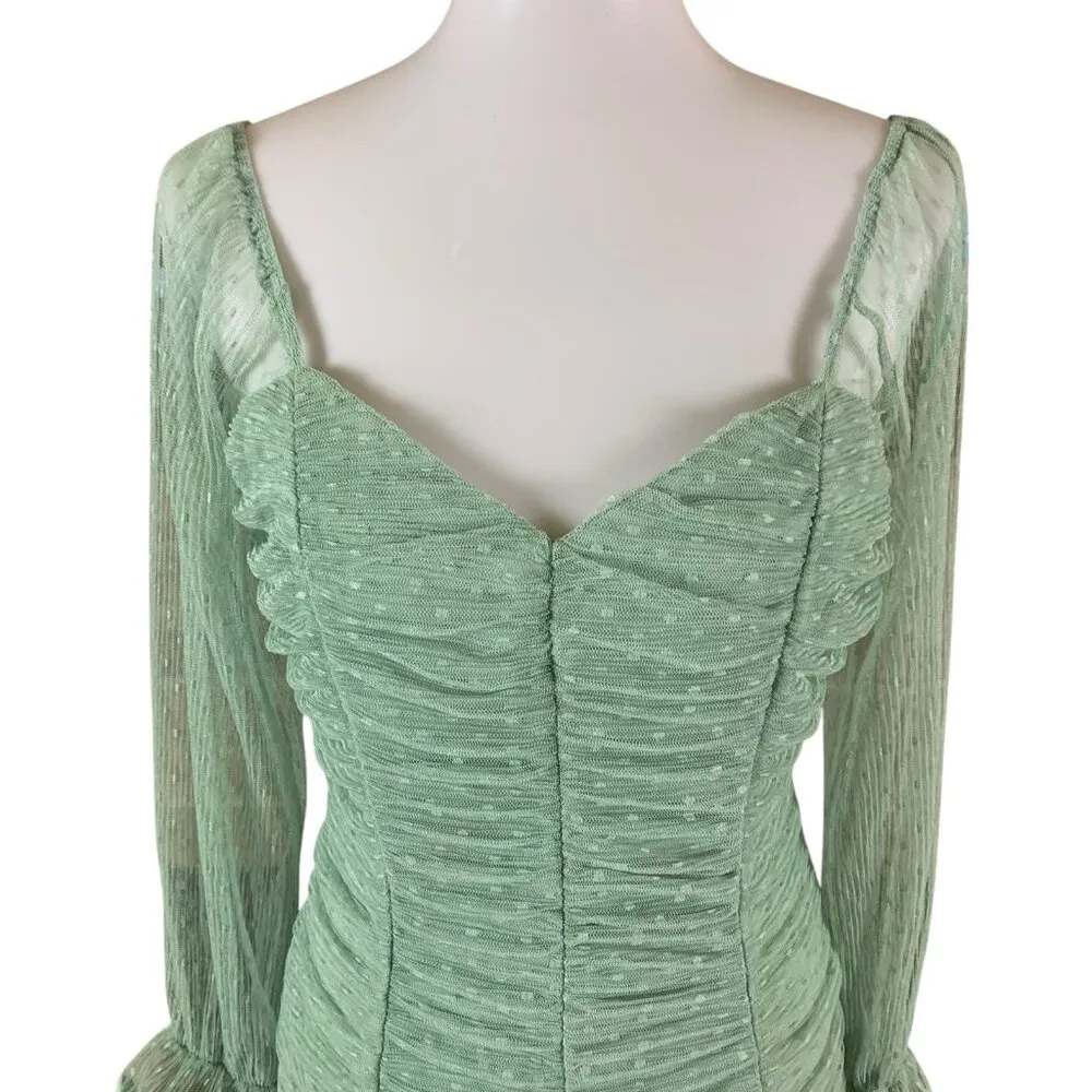 Haute Monde Mint Green Ruched Mesh Sleeve‎ Mini Dress L Y2K Romantic - Image 2