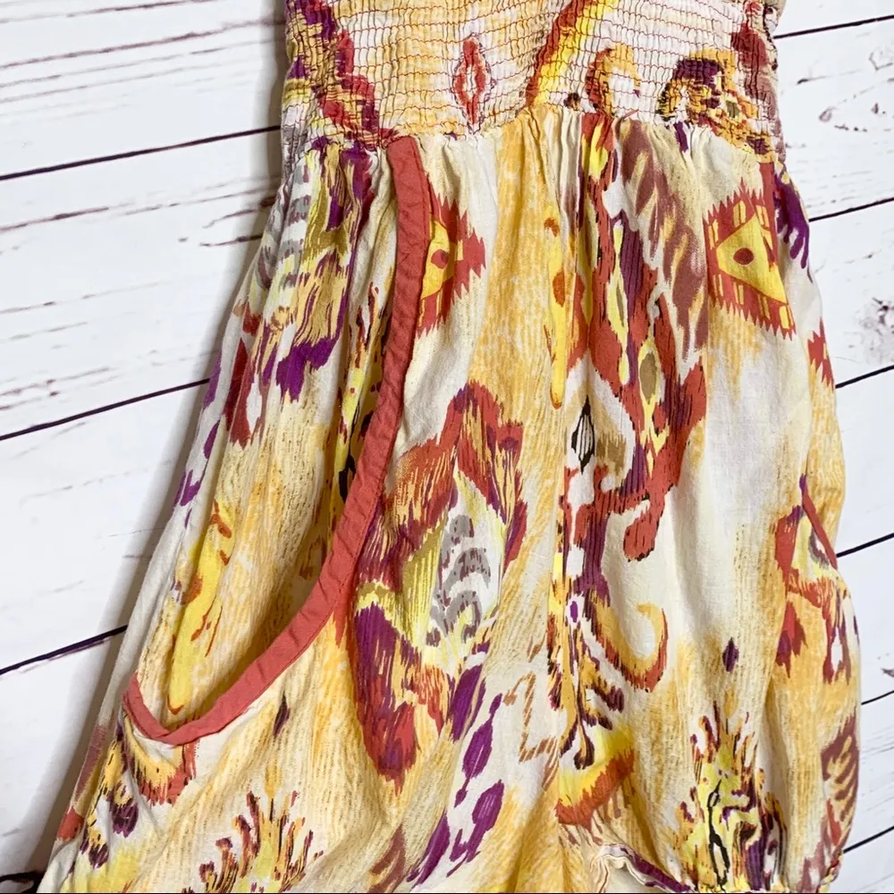 Yellow & Orange Paisley Halter Summer Festival Romper with Pockets Size Medium - Image 4