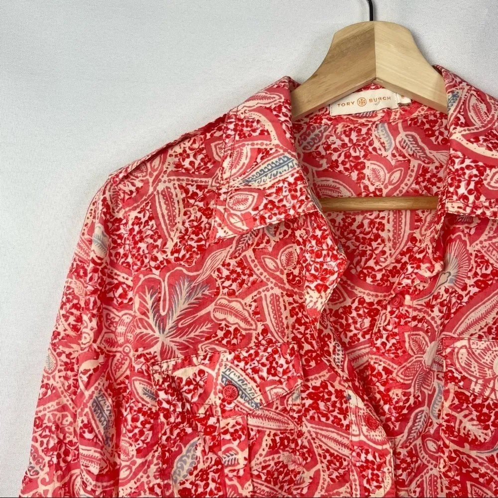 Tory Burch Pink & Blue Printed Long Sleeve Button Down 10 - Image 3
