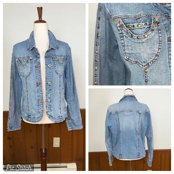 Adorable Vintage Ethyl Studded Jean Jacket! Size M - Image 2