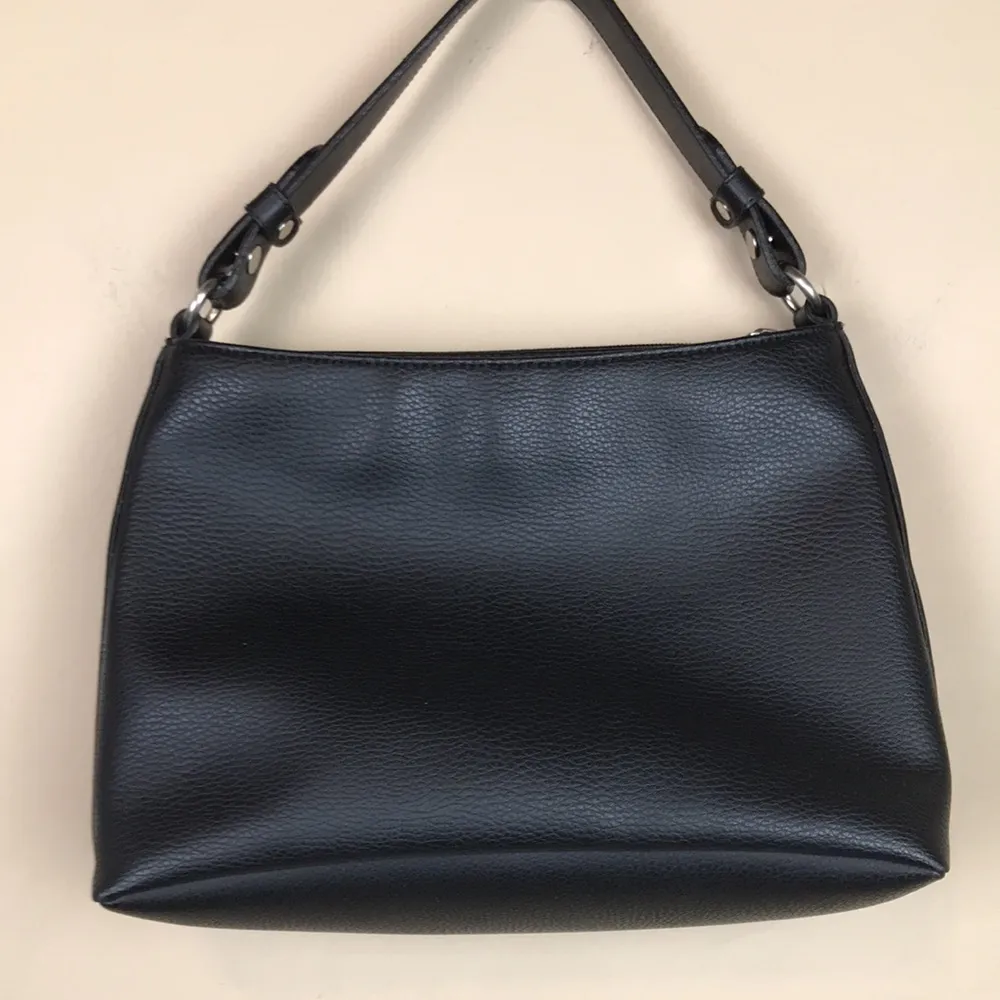 VTG Y2K Espirit Faux Leather Vegan Small Black Carry Hand Bag - Image 6