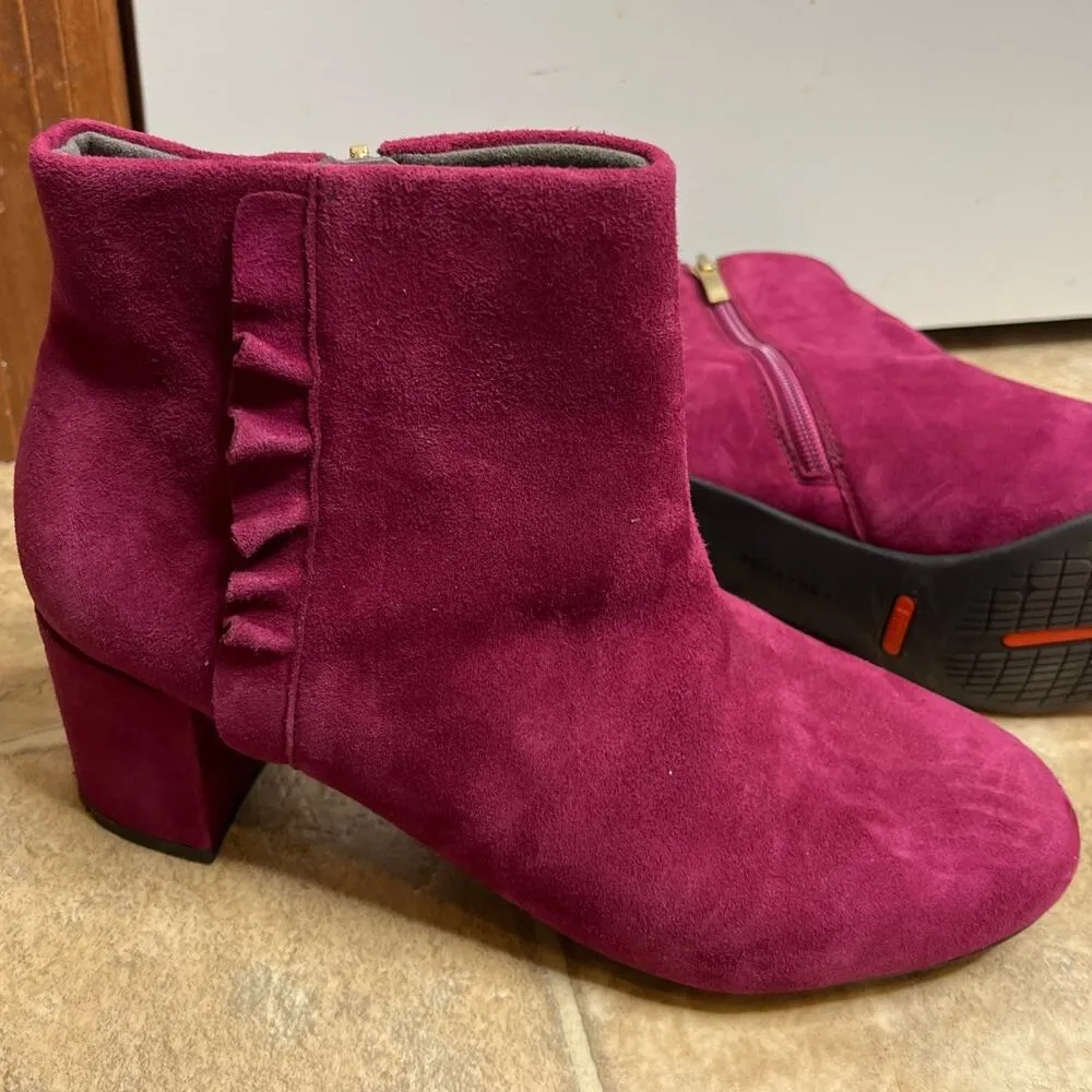 Rockport Suede Purple Bootie Boots Leather Upper Size 9.5 Chunky Heel Inside Zip - Image 2