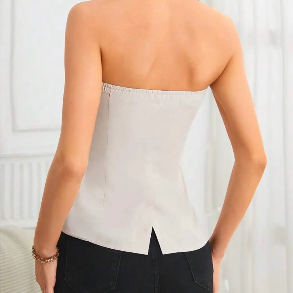 SHEIN Cream One-Shoulder Buttoned Top - Image 2