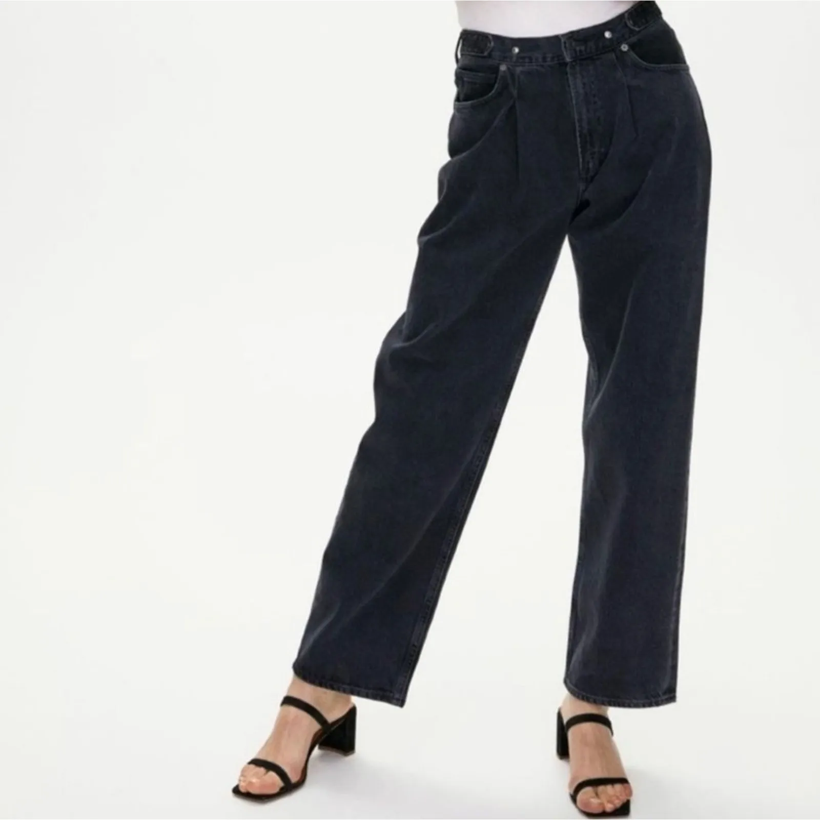 Agolde Baggy Jeans Womens 30 Black Relaxed Fit Pants Wide Leg Designer Denim - Image 8