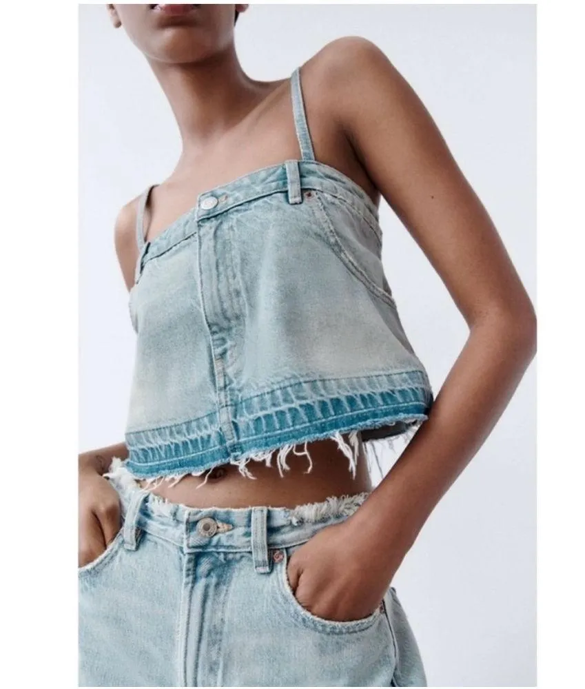 Zara Women's Denim Skirt Tank Top XS Light Blue - Image 2