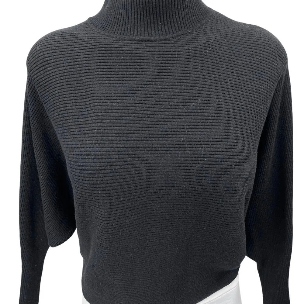 Zara Women's Black Rib Knit Mock Neck Dolman Long Sleeve Pullover Sweater Top S - Image 3