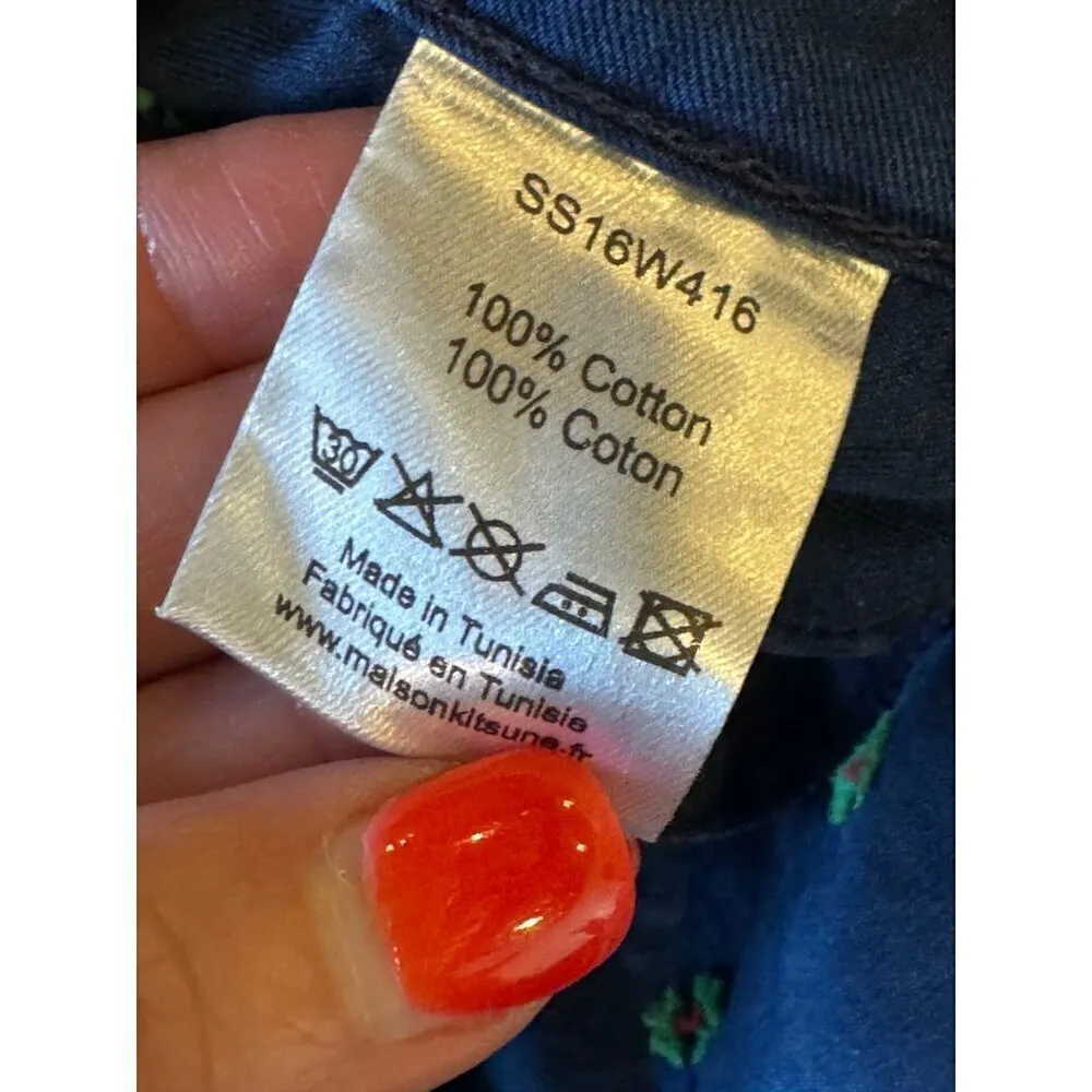 Maison Kitsune Dress Women 8 Blue Floral Cotton Button Detail‎ Tie Back Mini - Image 12