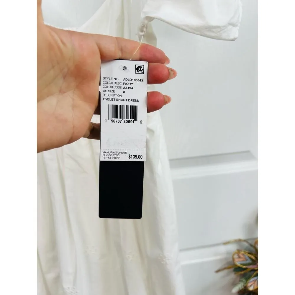 Adrianna Papell Dress Womens Size 8 White Eyelet Ruffled VNeck Boho Chic NEW - Image 7