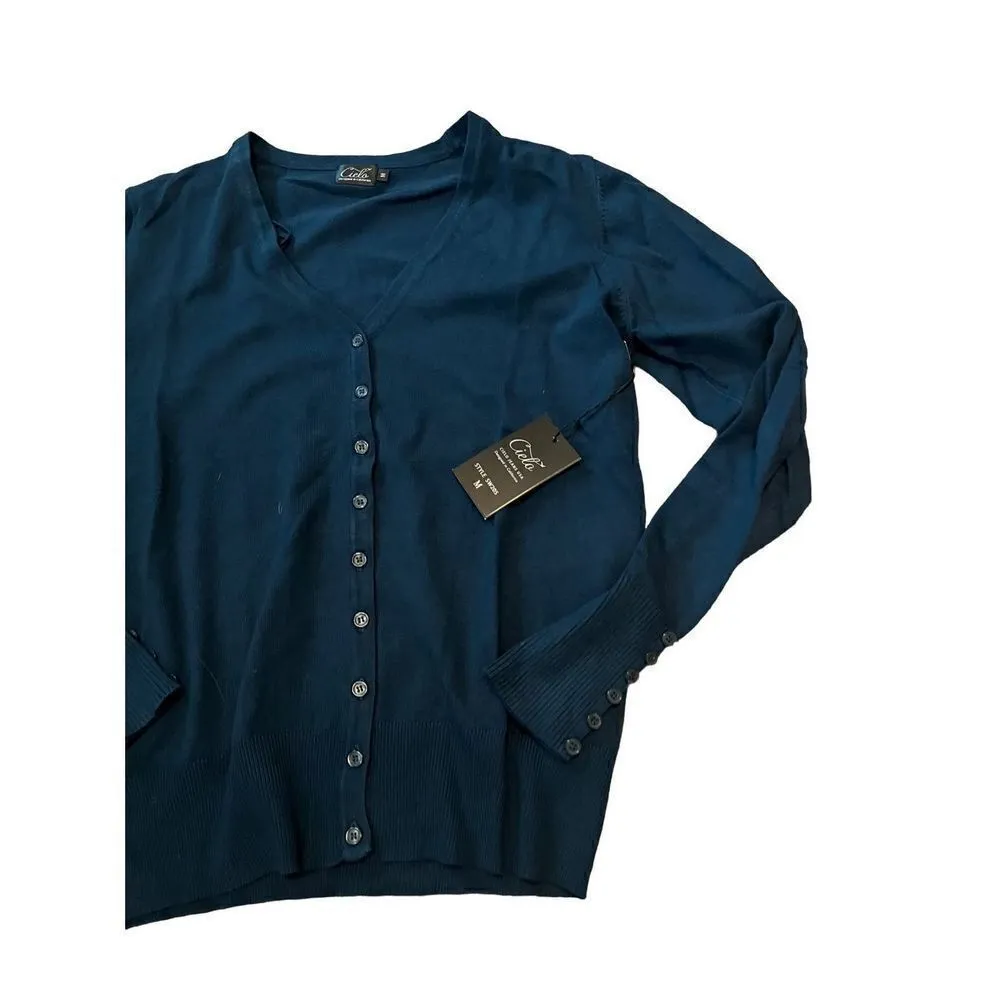 Cielo | womens green blue button down cardigan Blue Size M - Image 2