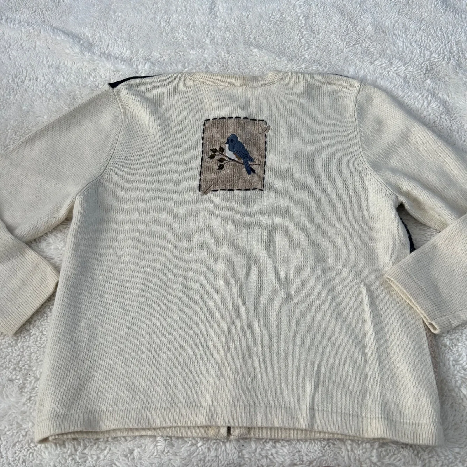Croft & Barrow Womens Cream Knit Bird Embroidered Sweater Sz 1XL Cottage Costal - Image 2
