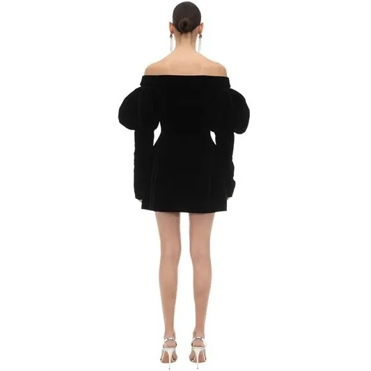 Marianna Senchina Womens Velvet Bohemian‎ Off Shoulder Jacket Dress Sz S NWT Black - Image 3