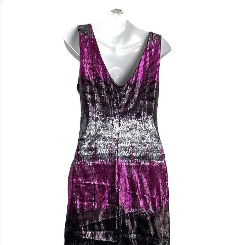 Vintage Y2K Jeweled Tone Sequin Color Block Mini Slip Dress Medium Gold - Image 3