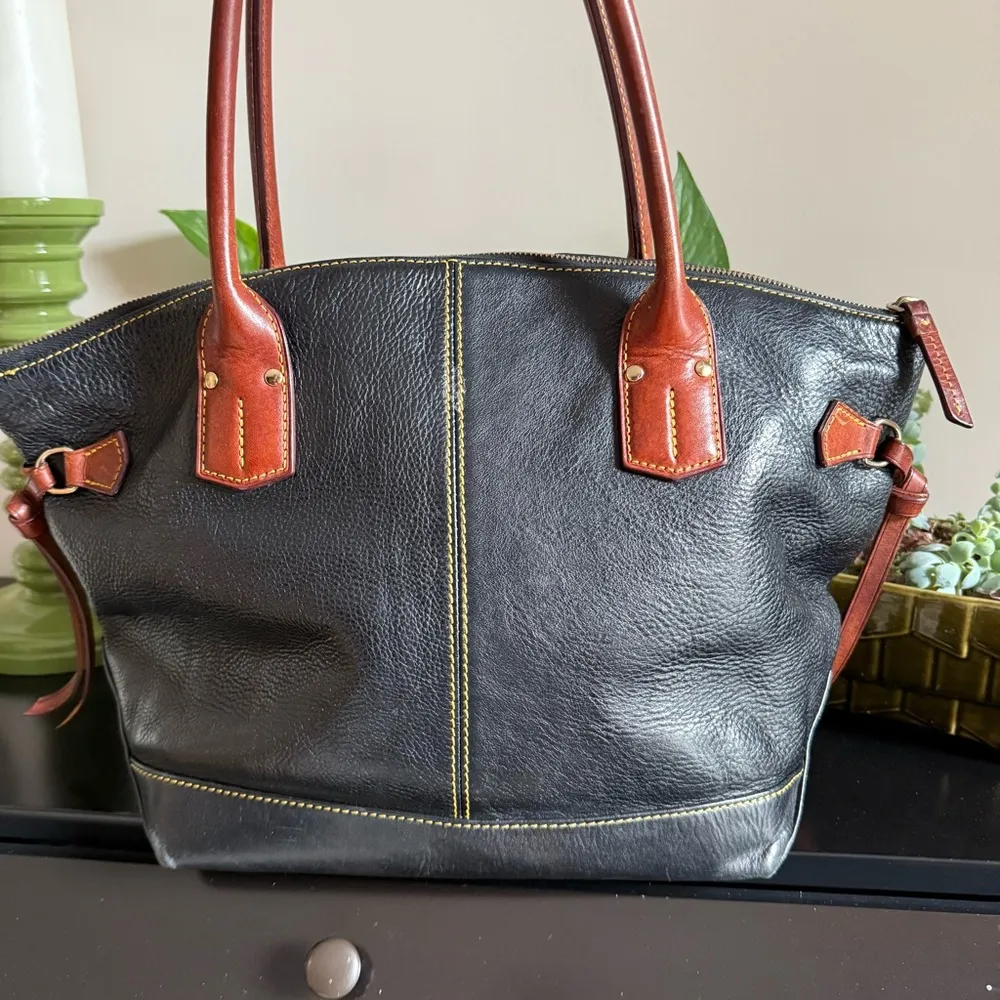 DOONEY & BOURKE Champosa Black Brown Pebbled Leather Satchel Handbag XL - Image 5