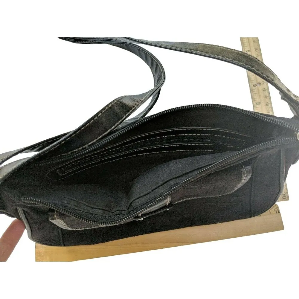 Small Black Acetate Handbag Adjustable Strap Zippered Inside/ Snap Front Pocket - Image 4