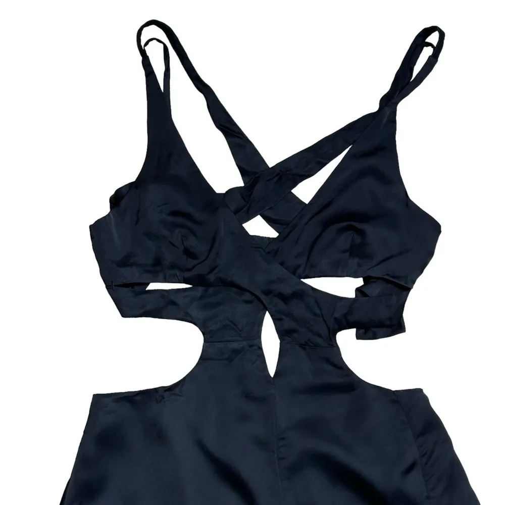 For Love & Lemons Black Satin Yori Midi Dress US M - Image 3