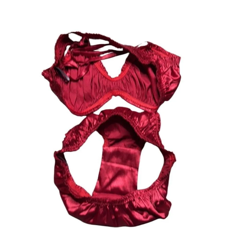 Illuminate Red Satin Pin Up Style bra and panty lingerie set Large - Image 4