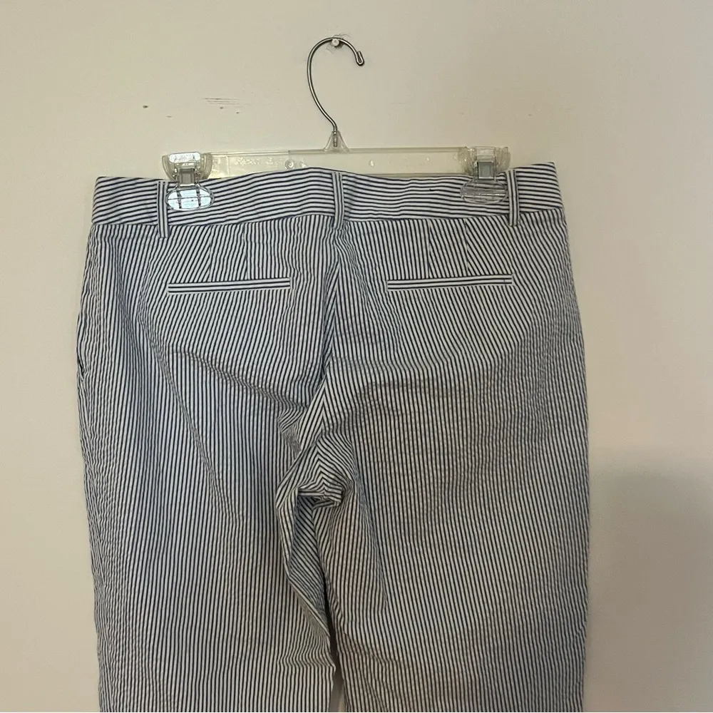 J. Crew blue and white seersucker cropped ankle pants cotton blend size 8 - Image 6