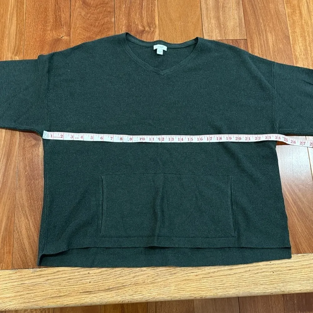 Pure Jill Knit Sweater Olive Green Silk Wool Blend Pullover Front Pocket M Size M - Image 8