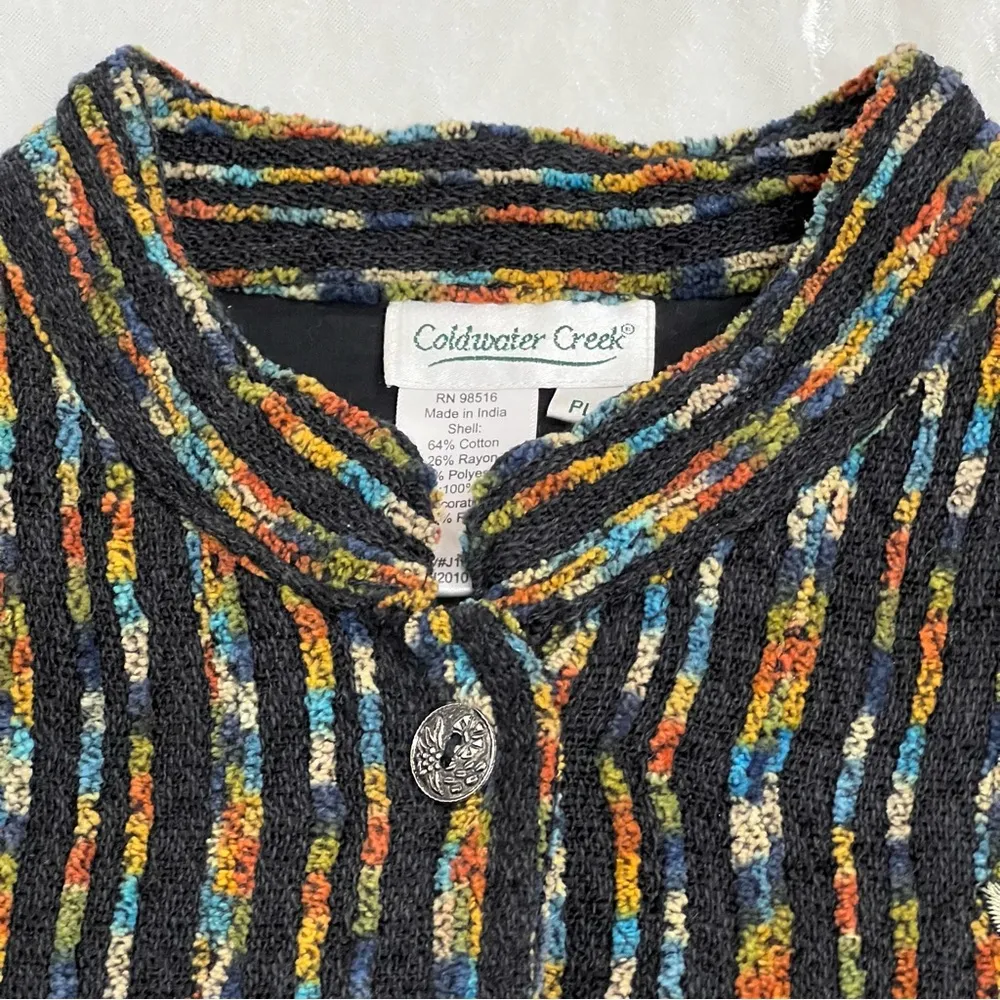 Vintage petite large button down blazer striped floral funky embroidery jacket - Image 6