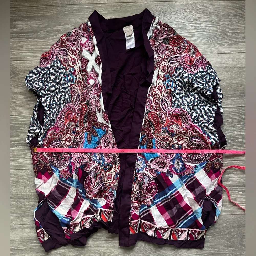Chico’s Ruana Tunic Vest Mixed Paisley Plaid Print Purple Size L/XL - Image 5