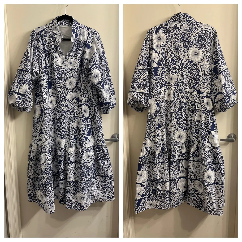 Hyacinth House Navy & White Floral Hillsborough Midi Dress XL Blue - Image 5