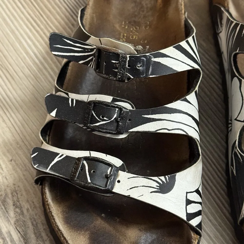 Papillio by Birkenstock Black White Floral Triple Strap Sandals Women’s 38 L7 M5 - Image 8