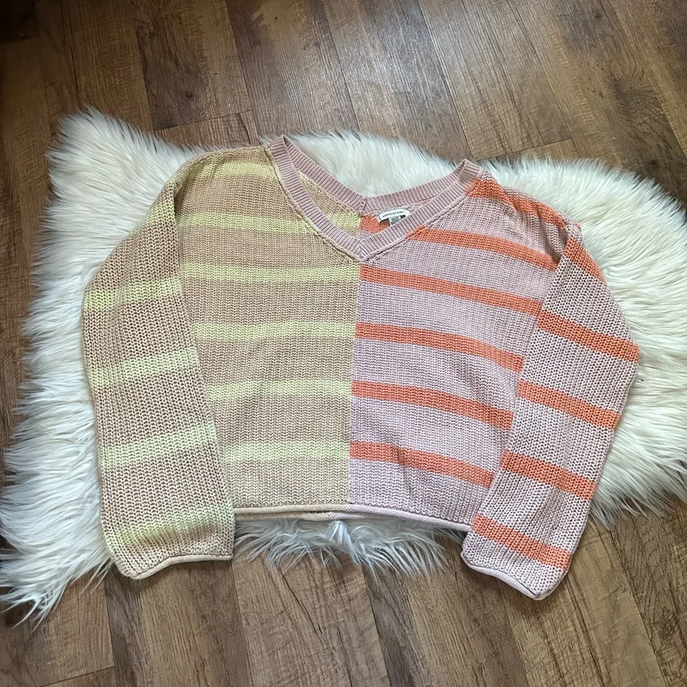 AMERICAN EAGLE Colorblock Striped Knit V-Neck Sweater - Image 3