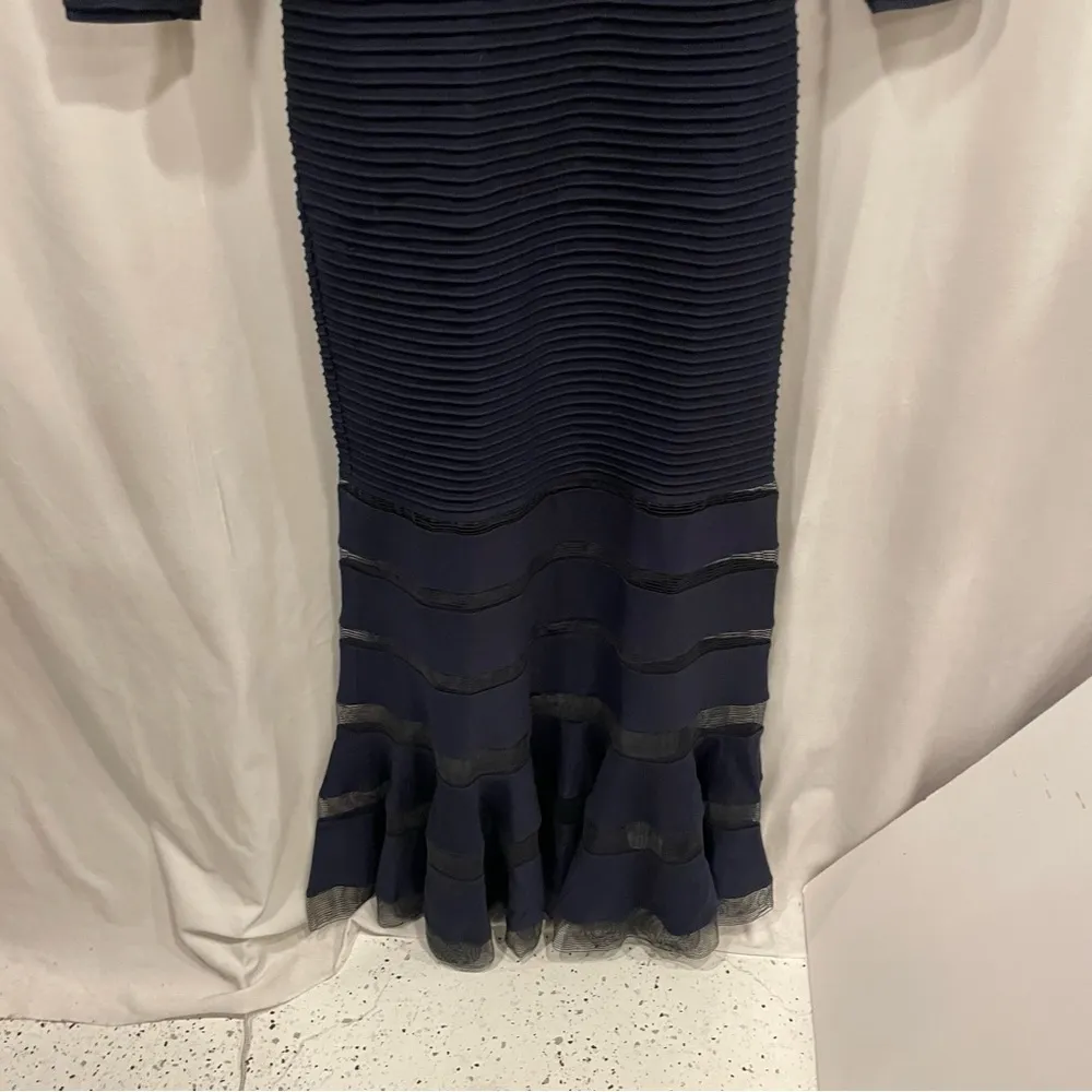 Stunning Tadashi Shoji maxi dress navy with black mesh inserts mermaid magic - Image 8