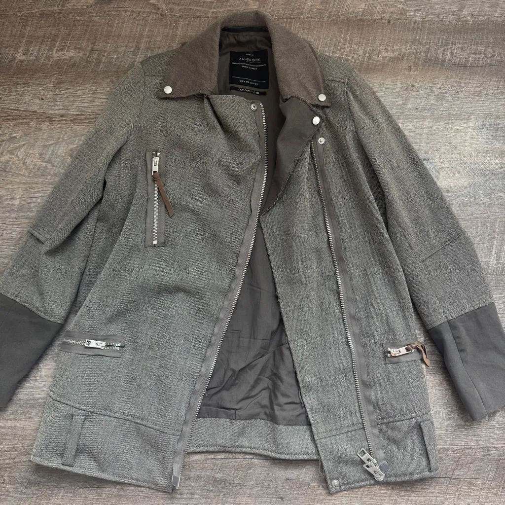 All Saints Zulia Biker Jacket Deconstructed No Belt Moto Distressed Sz 2 Flaw - Image 7