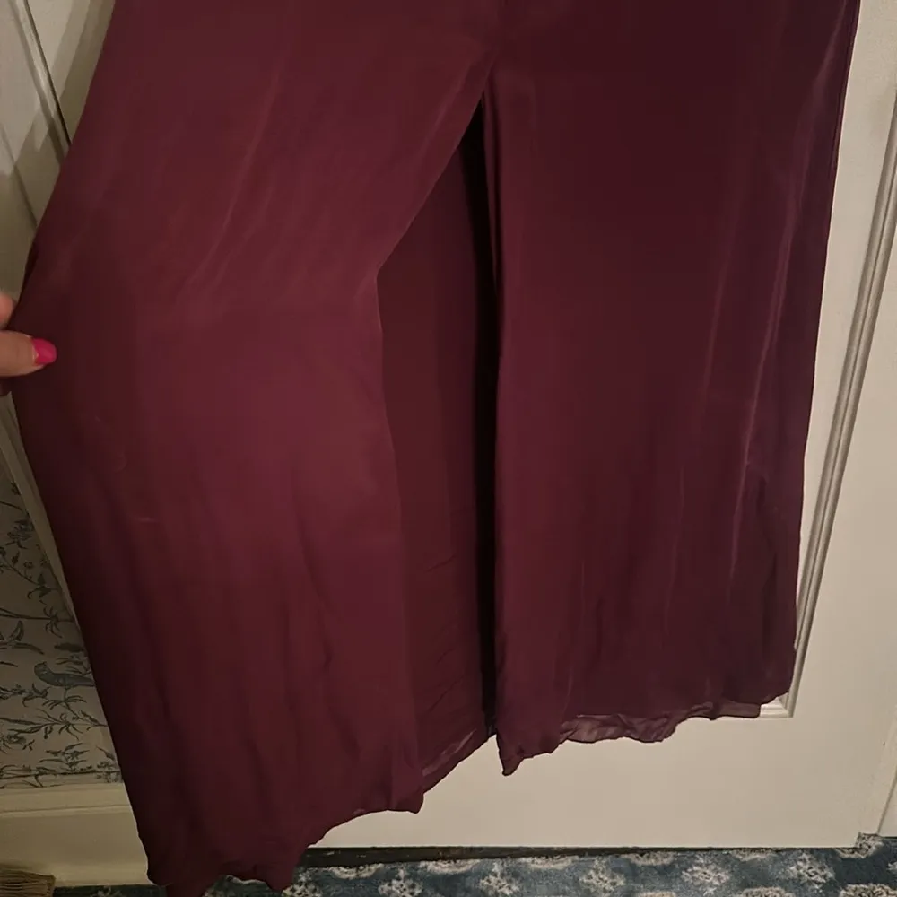 Parker Black silk dress size 12 burgundy red fully lined ruffles belt $495 - Image 6