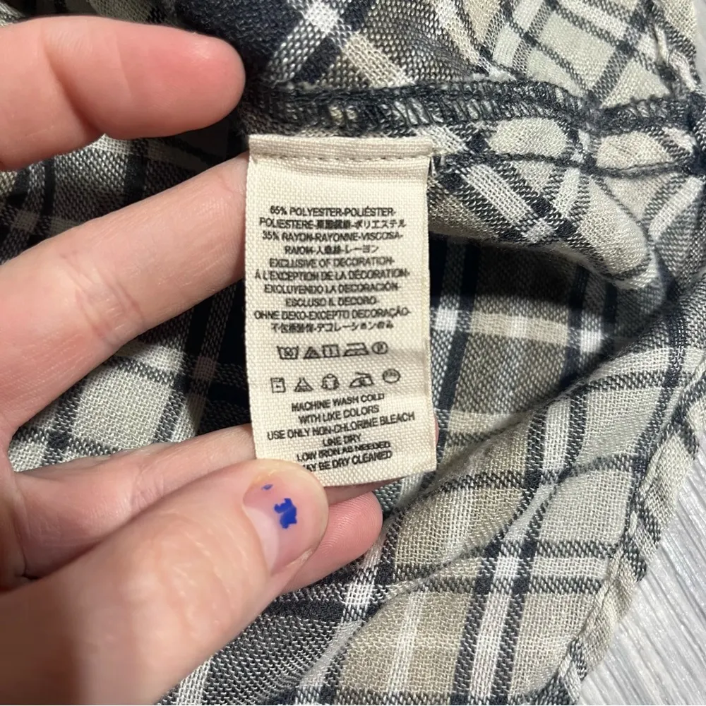 Free People Grey Plaid Button Down Long Sleeve Shirt; Medium - Image 5