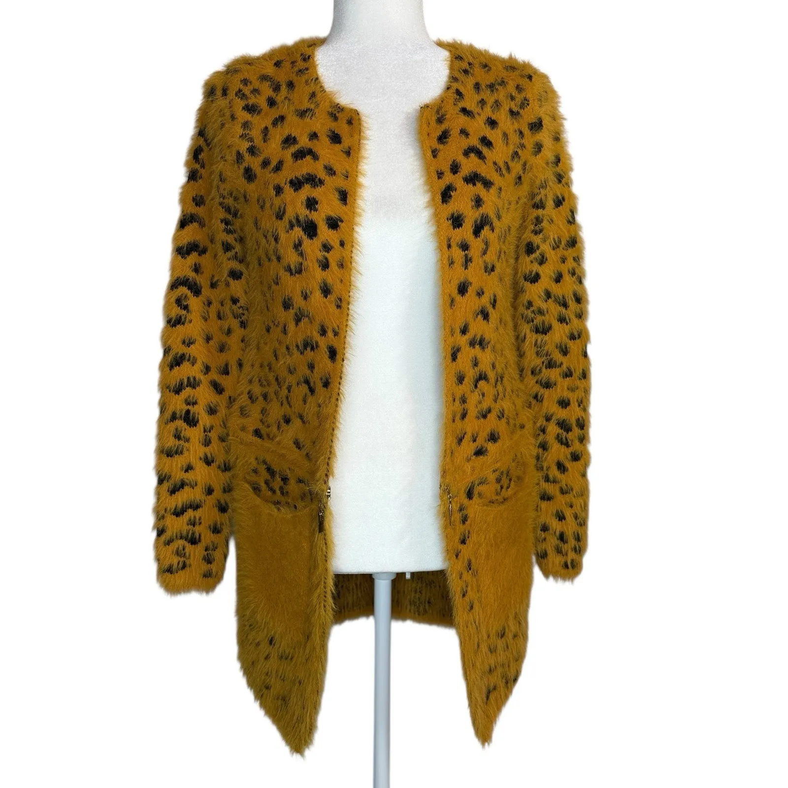 Kamana Convertible‎ Cheetah Cardigan Sweater S Long Sleeve Fuzzy Cozy Pockets - Image 5