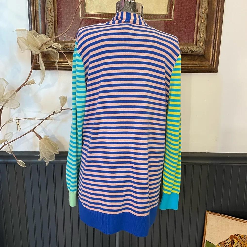 Lands' End Cotton Striped Colorblock Open Long Cardigan Sweater - Image 6