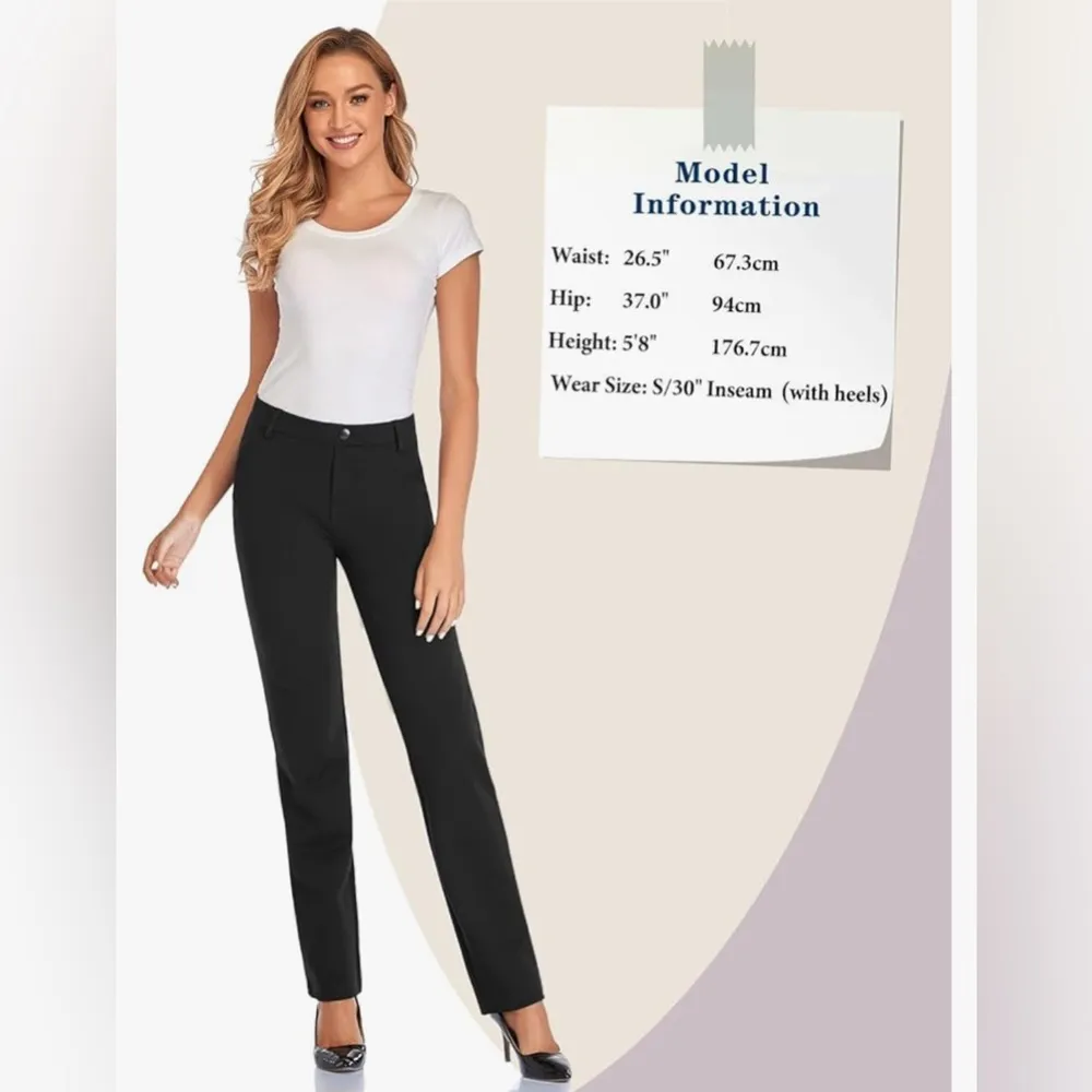 NEW Tapata Stretchy Straight Leg Career Dress Pants Pockets M Tall/34'' Black Size M - Image 7