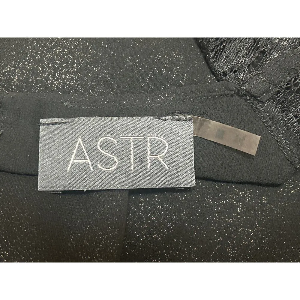 ASTR Women's Black Metallic Shimmer Chiffon Lace Sleeveless Blouse Top Size M - Image 3