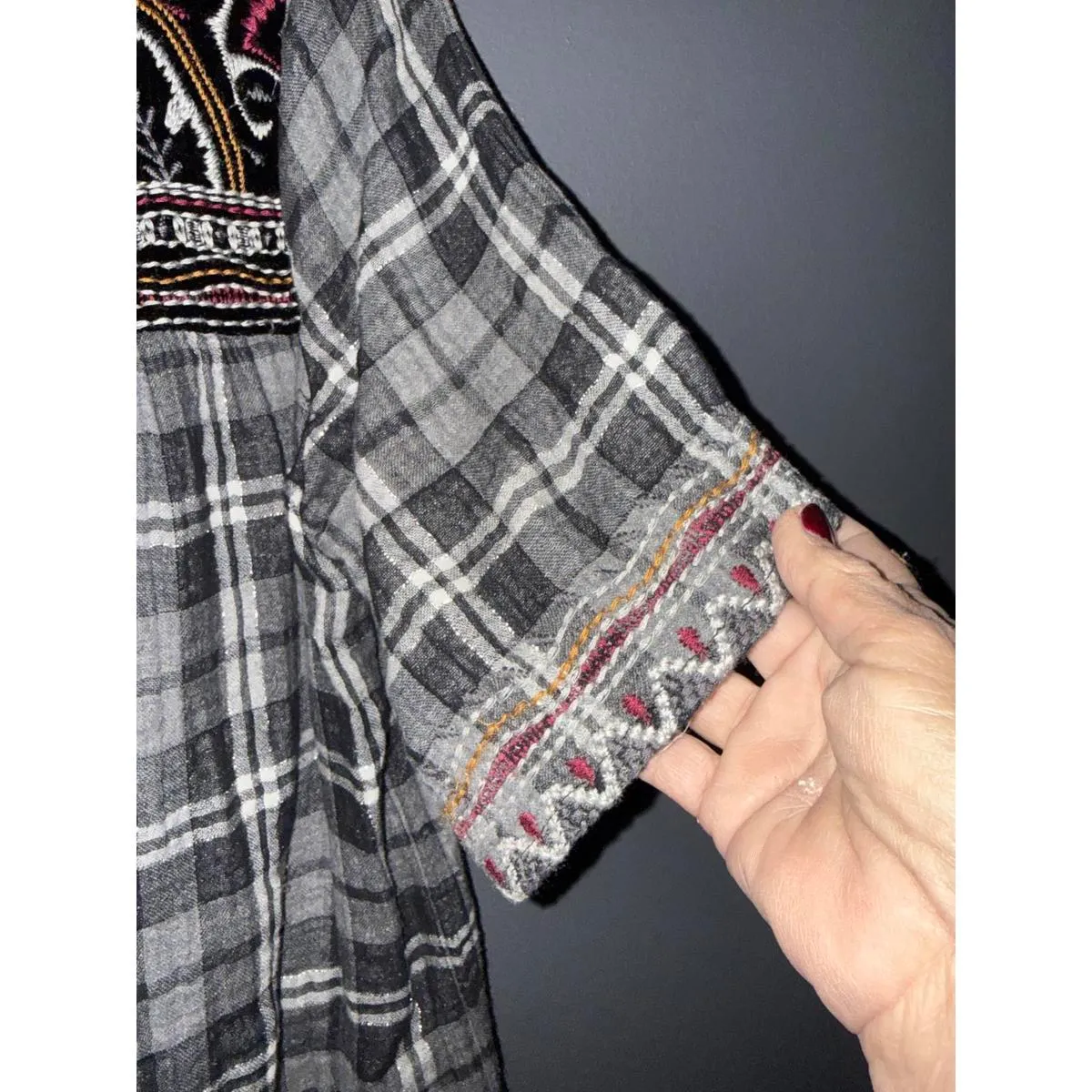 Johnny Was Workshop Embroidered Plaid Blouse Red Size undefined - Image 5