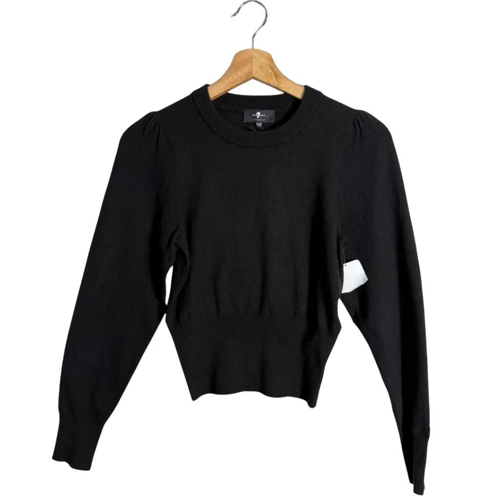 7 For All Mankind Crewneck Puff Sleeve Knit Sweater Women's XXS Black Preppy NWT - Image 3