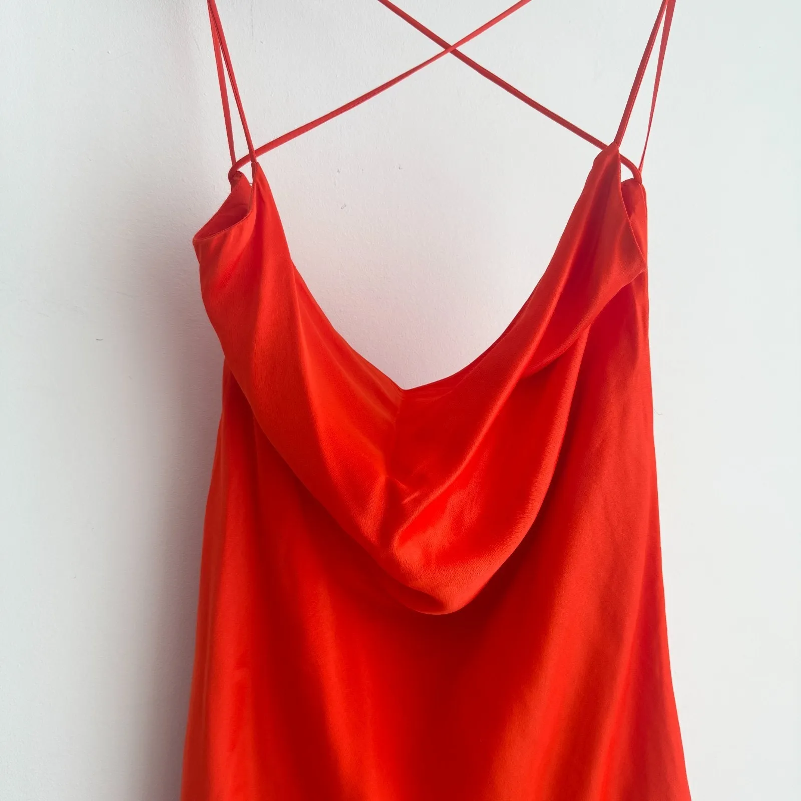 Zara Dress Womens Medium Orange Satin Silky Slip Cowl Neck Date Night Romantic - Image 2