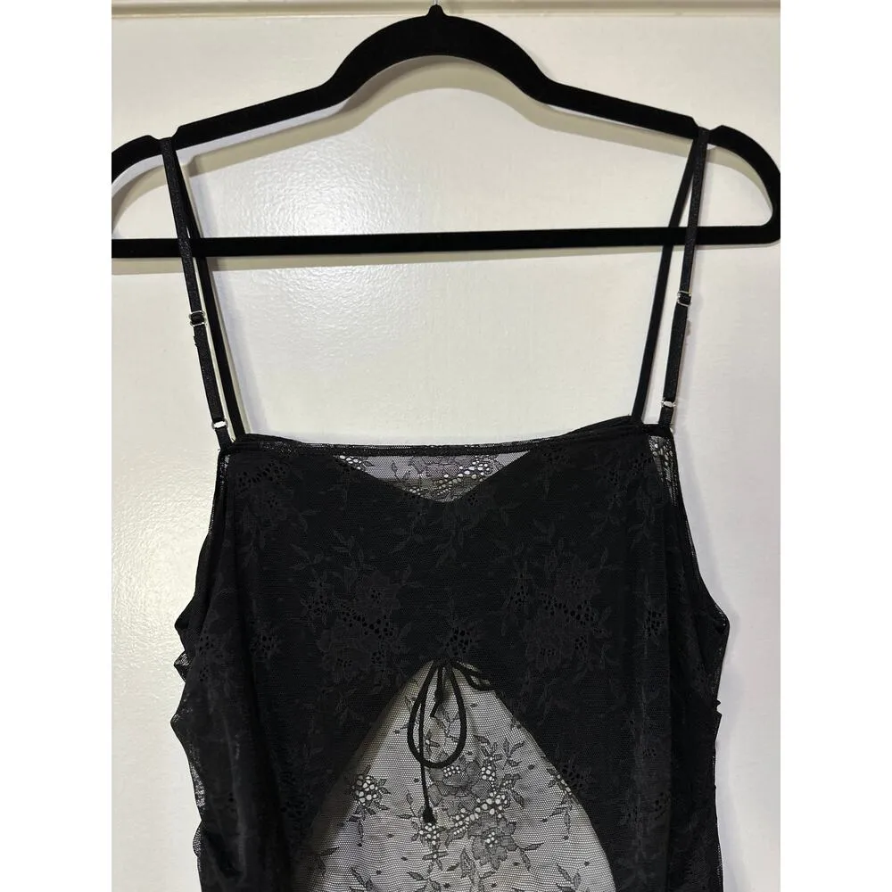 For Love & Lemons Poison Ruched Black Dress Size 1X NWT Stretch Jacquard Lace - Image 12