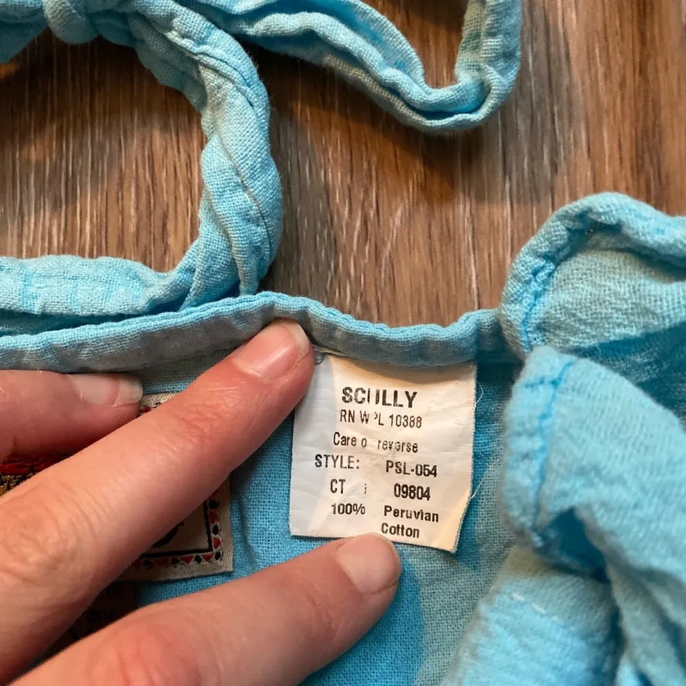 Scully Asymmetrical‎ Ruffle Halter Western Midi Blue Dress Size XL 100% Cotton - Image 6