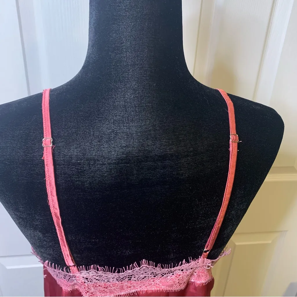 Pink Lace Trim Satin Cami Top - Image 3