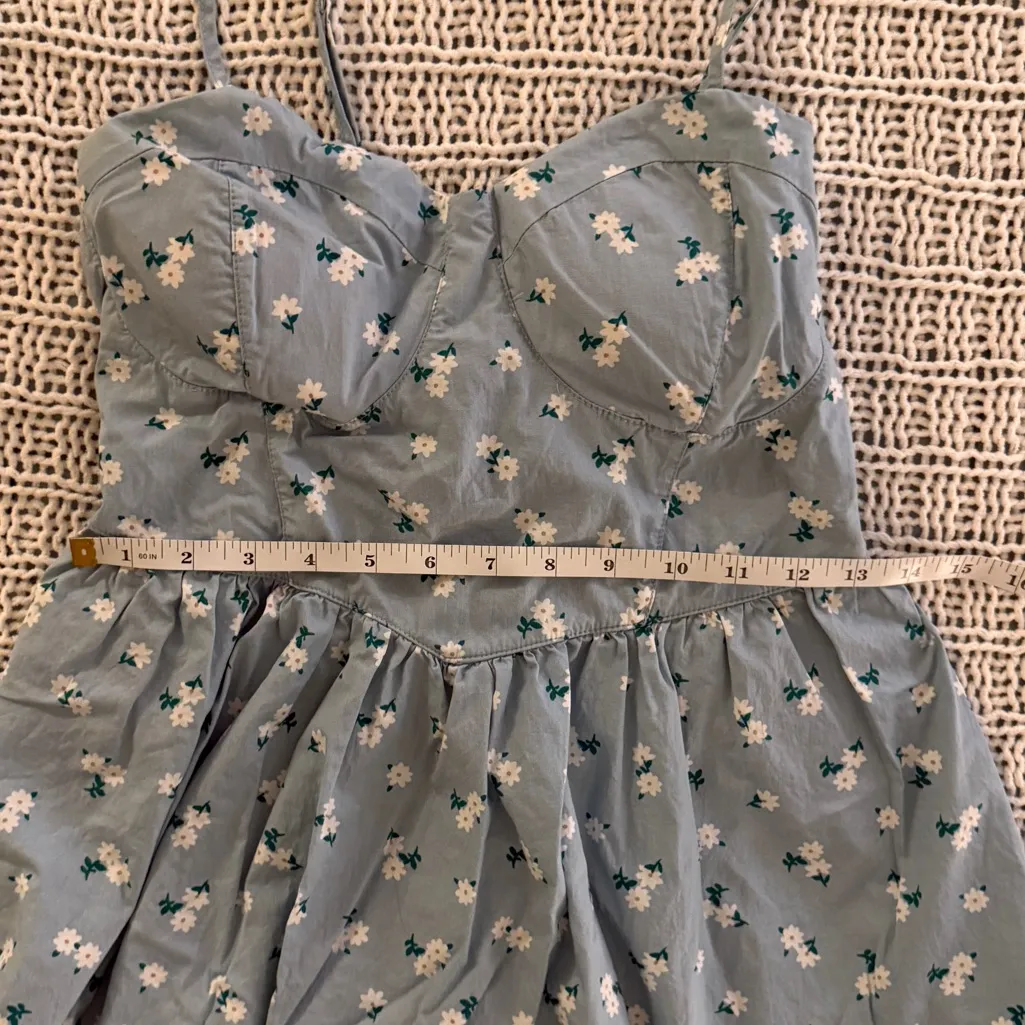 No Boundaries Light Blue Teal Floral Corset Style Poplin Cottagcore Dress Medium - Image 4