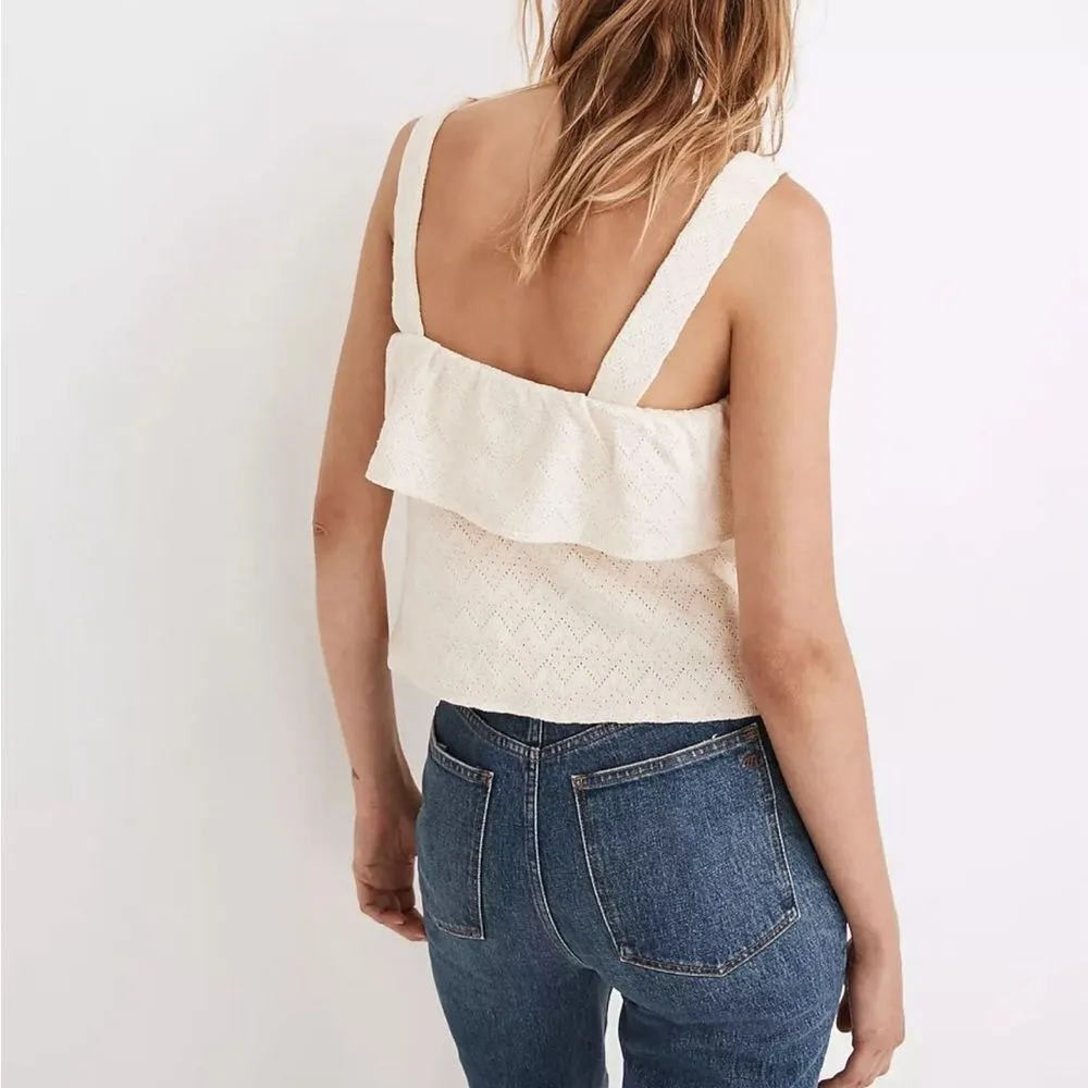 MADEWELL WOMEN'S CREAM SLEEVELESS COTTON RUFFLED TANK TOP XXS - Image 3