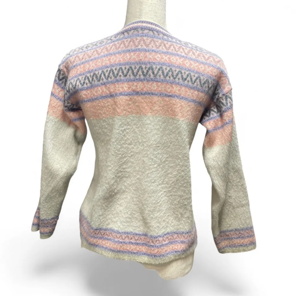 Aprés Style Preppy Pink Puprple Wool Blend Fair Isle Sweater Purple Size XS - Image 4