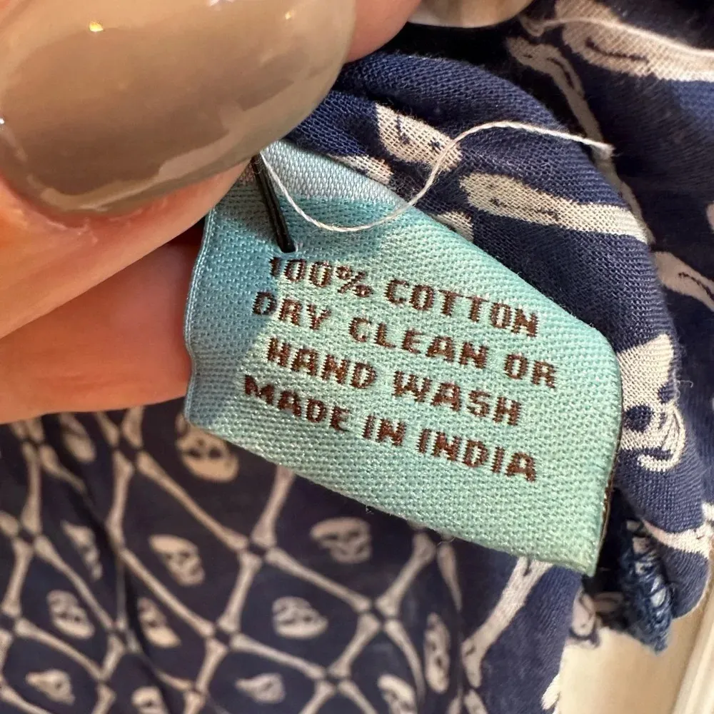 Letarte Skull Tunic Coverup Dress Navy Blue Sequin Bead 3/4 Sleeve Blouse Size S White - Image 14