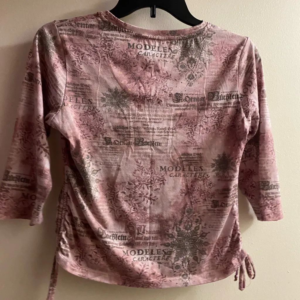 Caribbean Joe Womens Shirt Top PS S Petite Small Pink Print Renaissance - Image 5